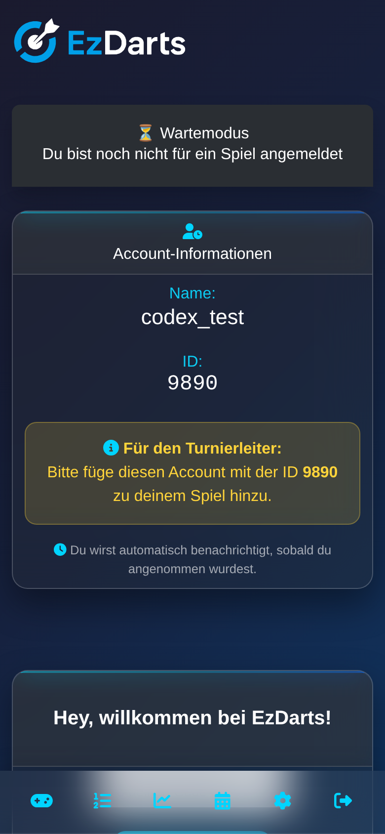 Echte mobile EzDarts-Spieleransicht